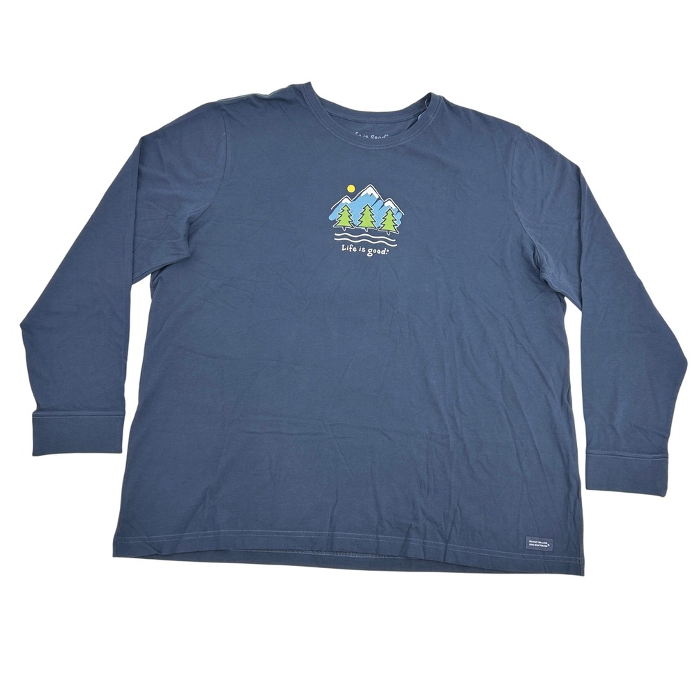 Life is Good Shirt Men's XXXL 3XL Blue Long Sleeve Big Mountains Graphic Tee NEW